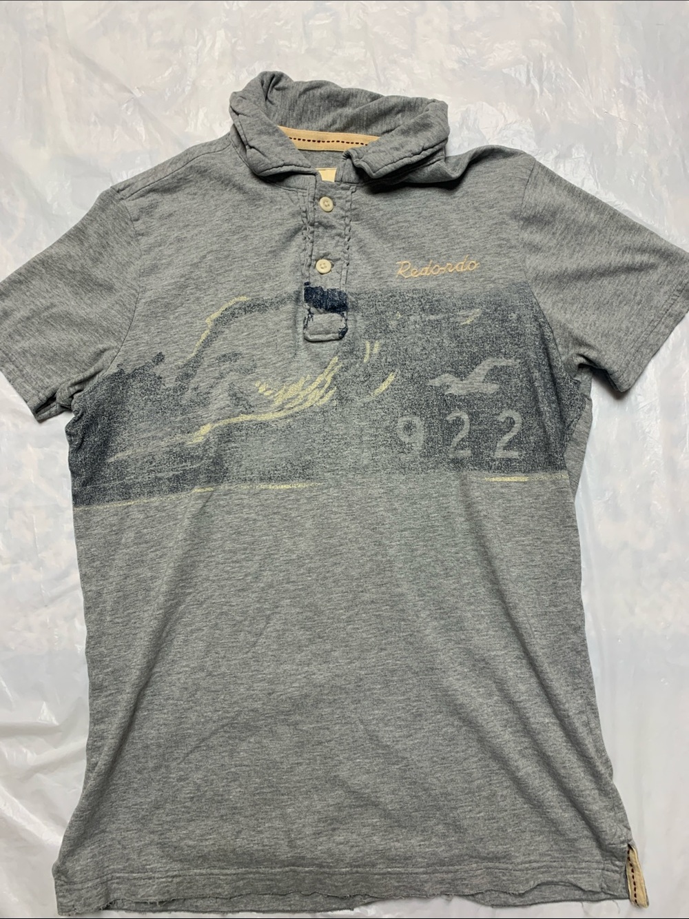 Hollister Vintage Y2K Gray Fitted Graphic Polo Shirt Size Small Preppy